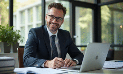 Conseiller juridique confiant dans un bureau moderne souriant