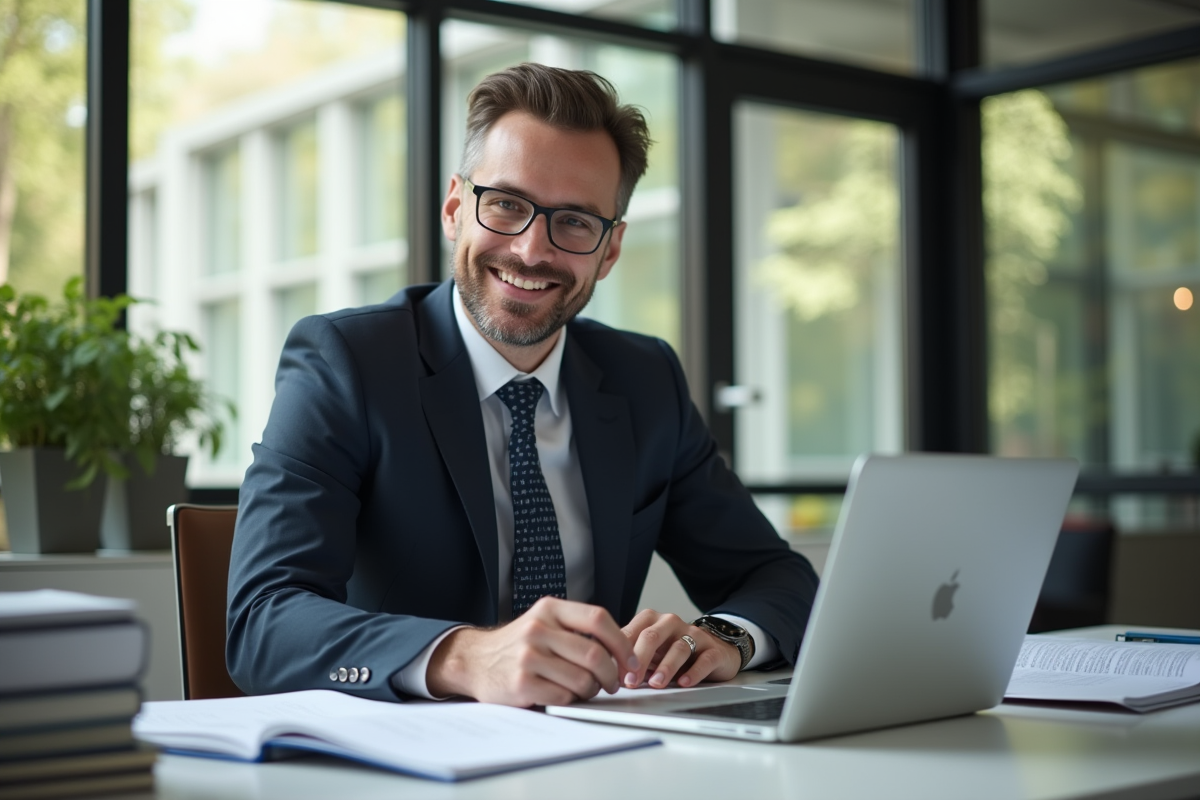 Conseiller juridique confiant dans un bureau moderne souriant