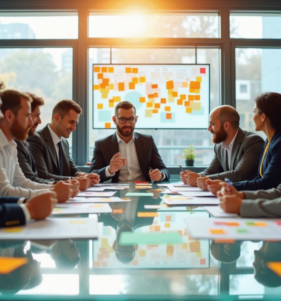 Equipe diverse en brainstorming stratégie marketing