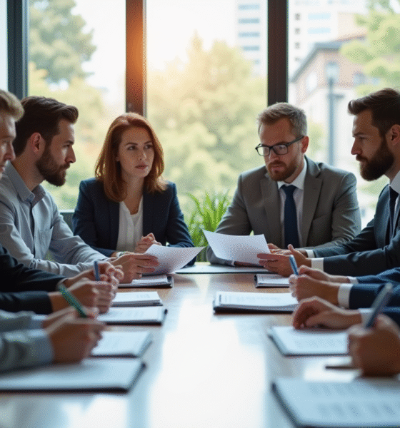 Groupe de professionnels en réunion dans un bureau moderne
