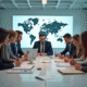 Groupe de professionnels divers analysant des documents internationaux