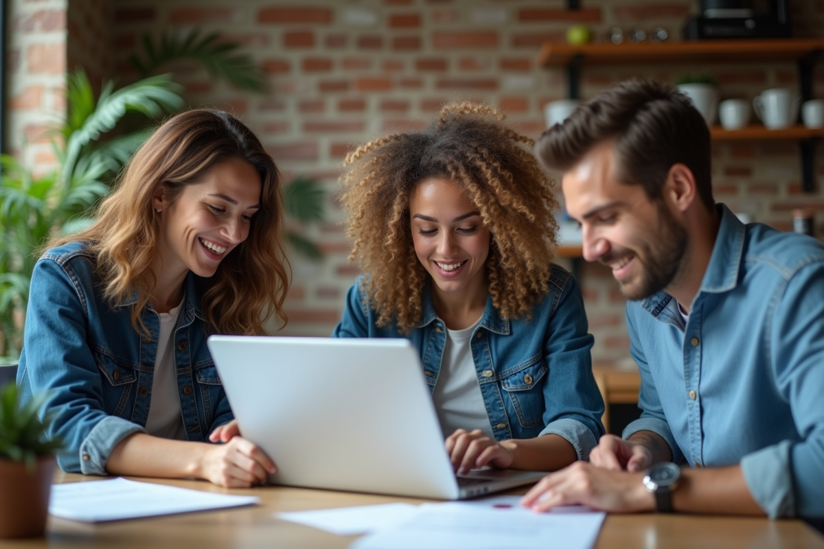 Trois jeunes professionnels discutent autour d une table de travail