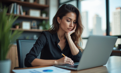 Femme concentrée analysant des graphiques SEO sur son ordinateur