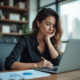 Femme concentrée analysant des graphiques SEO sur son ordinateur