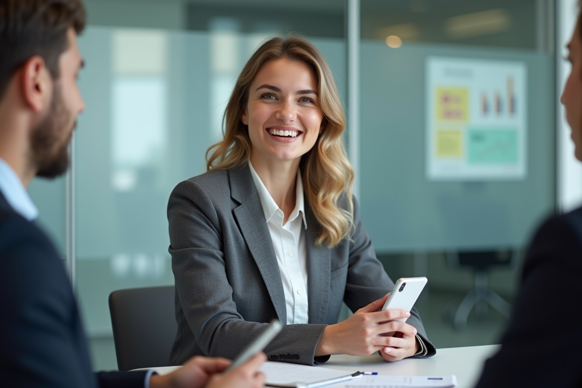 Jeune femme confiante parlant lors d