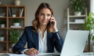 Femme en télétravail avec ordinateur et smartphone