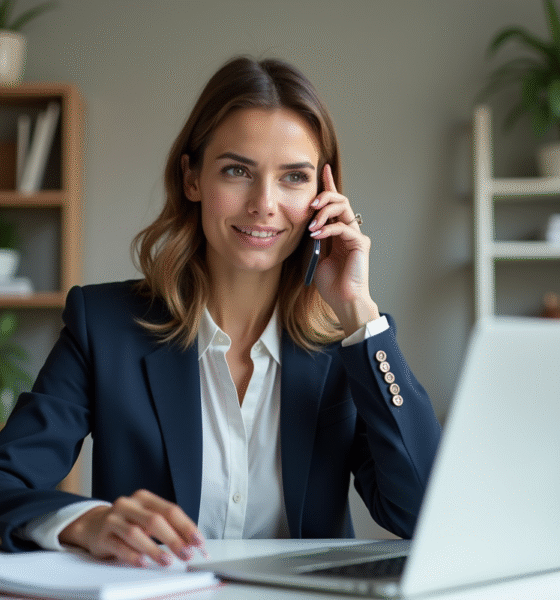 Femme en télétravail avec ordinateur et smartphone