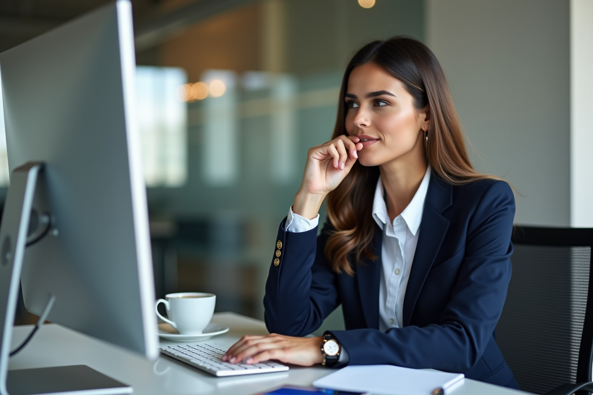 Jeune femme marketing analysant des données sur son ordinateur