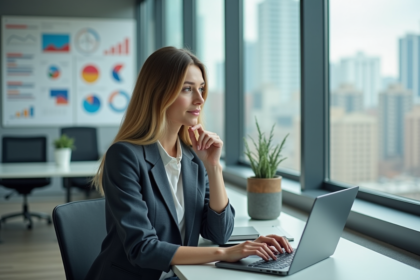 Femme professionnelle analysant des données marketing au bureau