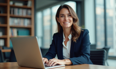 Femme confiante travaillant sur un ordinateur dans un espace coworking