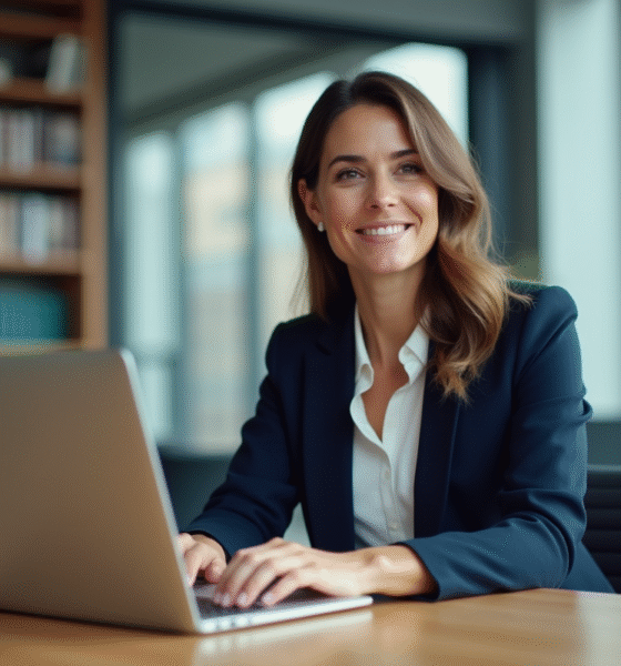 Femme confiante travaillant sur un ordinateur dans un espace coworking