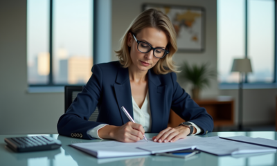 Femme d'affaires remplissant un formulaire de remboursement kilométrique