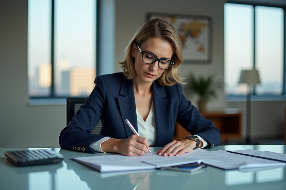 Femme d'affaires remplissant un formulaire de remboursement kilométrique