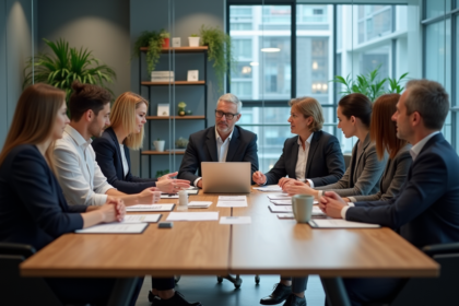 Groupe de professionnels en réunion dans un bureau moderne