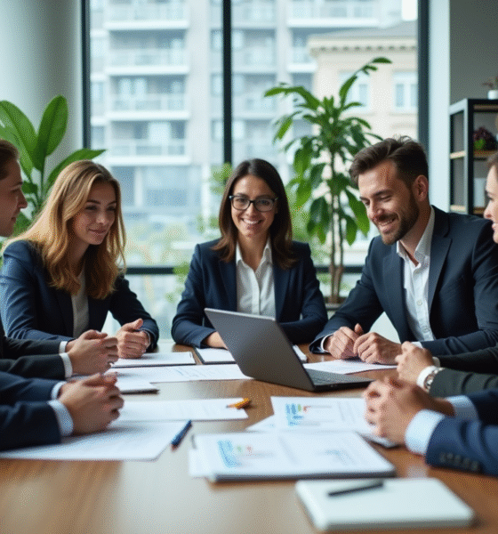 Groupe de professionnels en réunion dans un bureau moderne