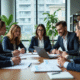 Groupe de professionnels en réunion dans un bureau moderne