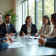 Groupe de professionnels discutant de salaires en réunion