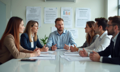 Groupe d'employes en formation dans un bureau moderne