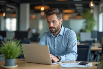 Homme d'affaires concentré sur un rapport digital