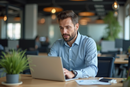 Homme d'affaires concentré sur un rapport digital