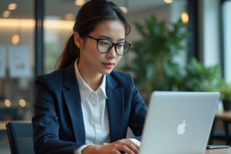 Jeune femme professionnelle examinant des graphiques numériques
