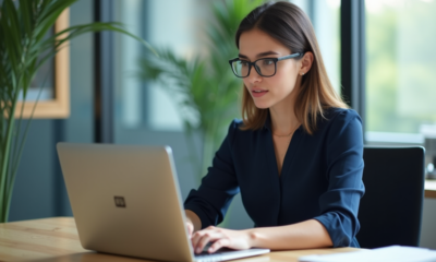 Jeune femme professionnelle travaillant sur son ordinateur en bureau