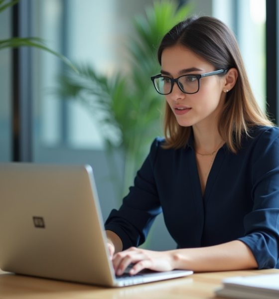 Jeune femme professionnelle travaillant sur son ordinateur en bureau