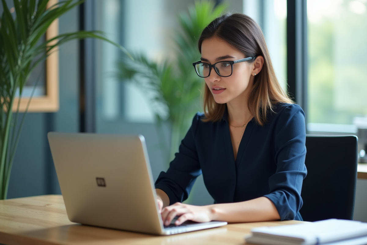 Jeune femme professionnelle travaillant sur son ordinateur en bureau