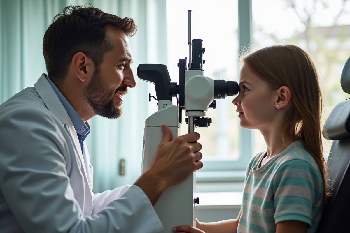 Orthoptiste examinant un jeune patient avec un équipement moderne