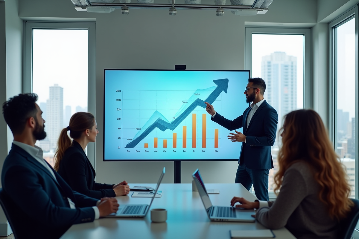 Marketeur présentant une strategie de croissance