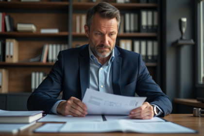 Responsable conformité en costume bleu dans un bureau professionnel