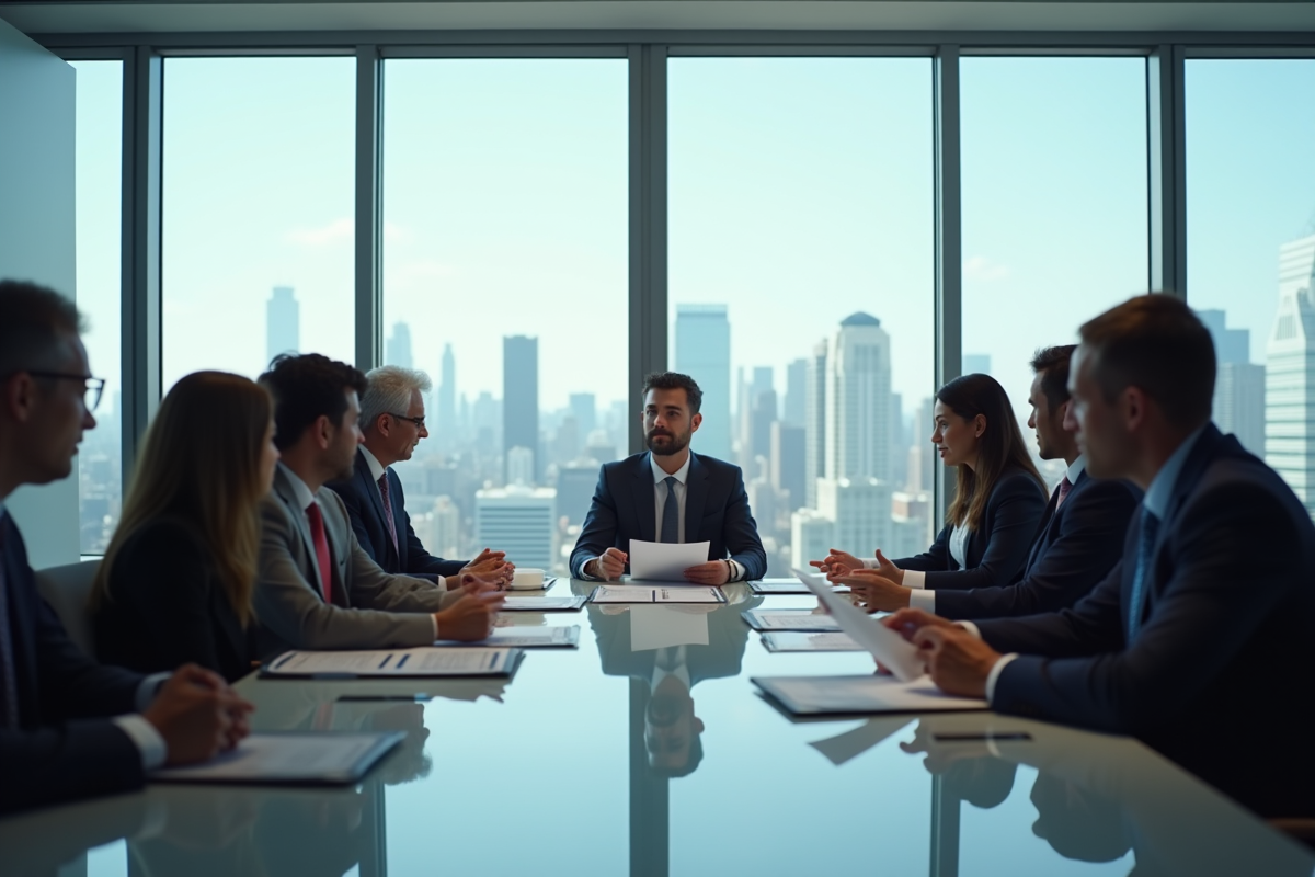 Réunion d'affaires dans un bureau moderne avec des dirigeants divers