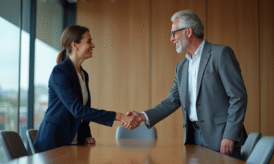 Deux professionnels se serrent la main dans une réunion d'affaires